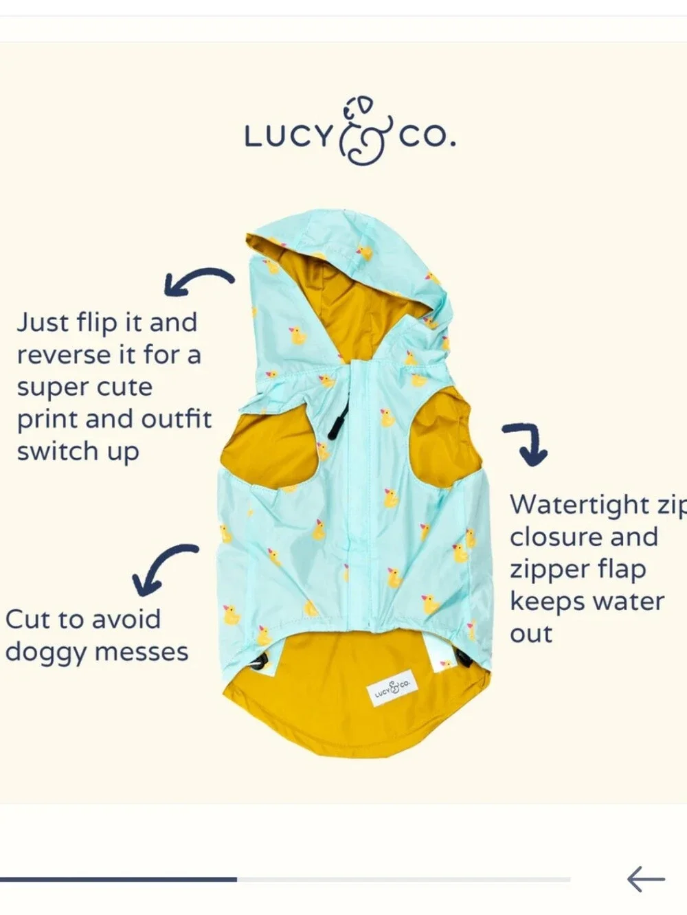 Lucy And Co Reversible Lucky Duck Dog Rain Jacket Zip Coat Sky Blue Yellow Xxl